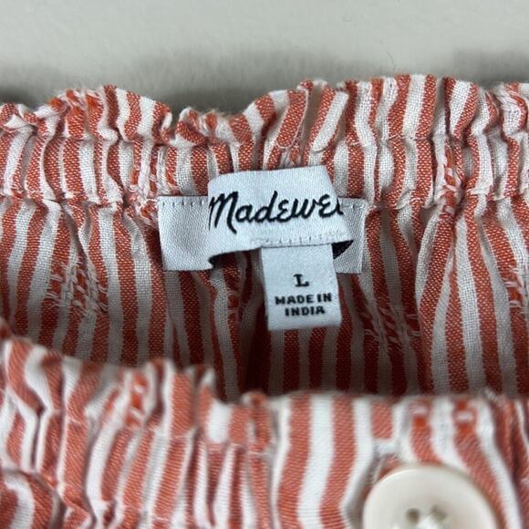 Madewell Orange Puff Sleeve Button Front Crop Top in Embroidered Stripe - Picture 5 of 6